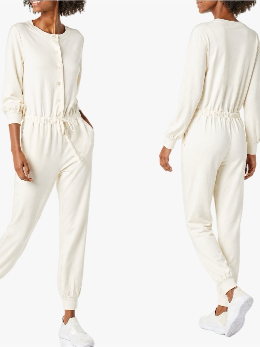 Amazon Essentials Women's Fashion Studio Terry Jumpsuit in Cream Ivory Sz Small